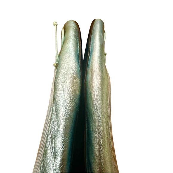 Saint Laurent Metallic Blue Leather Bow Ballet Flats Size 391/2 US 9 - Picture 8 of 13